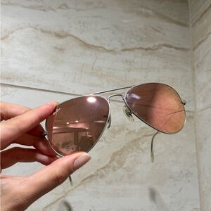 Ray-Ban Silver Frame Sunglasses with Rose Lenses